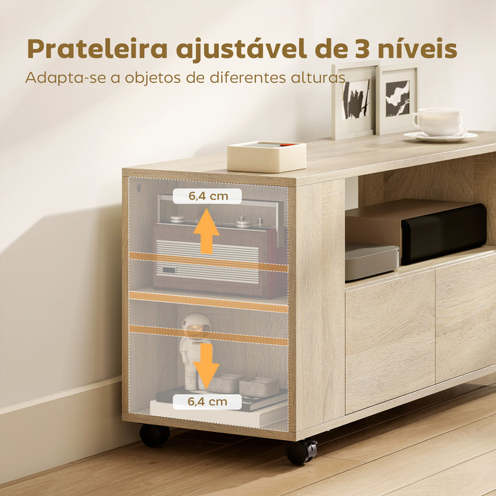 Móvel de TV com Rodas Mesa de TV Móvel Móvel para Televisão até 42 Polegadas com 2 Gavetas Prateleiras Ajustáveis para Sala de Estar Quarto 102x34,5x48,5 cm Madeira