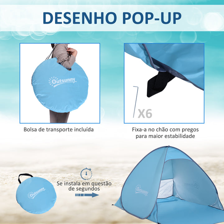 Tenda de campismo para praia Camping Picnic Azul - Poliéster e Aço - 150x200x115 cm
