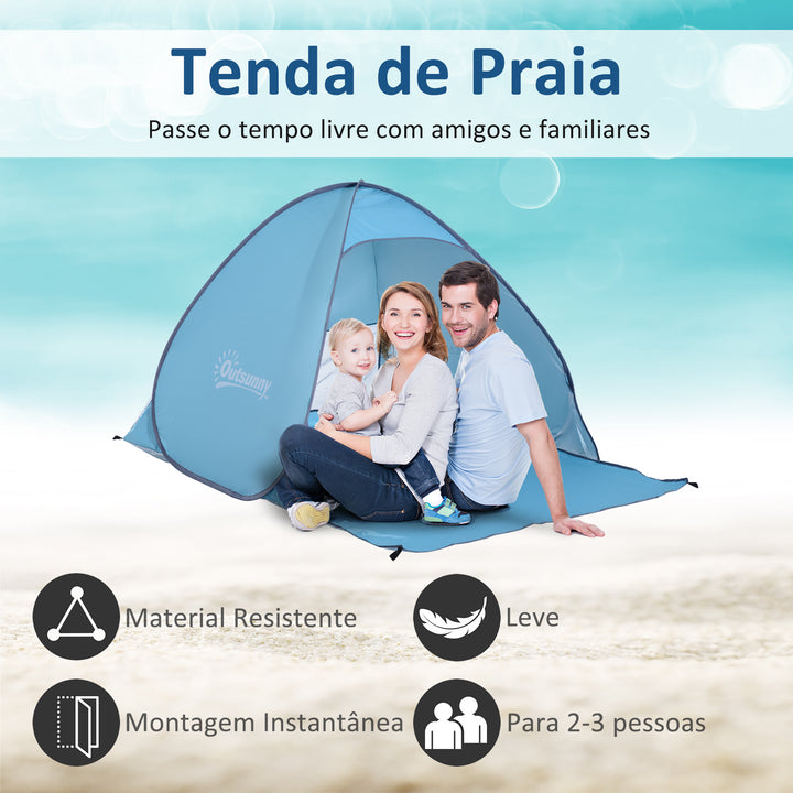 Tenda de campismo para praia Camping Picnic Azul - Poliéster e Aço - 150x200x115 cm