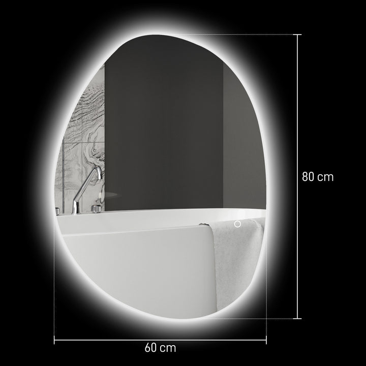 Espelho de Casa de Banho LED 80x60 cm Espelho de Parede sem Moldura 3 Cores de Luz Brilho Regulável Função Anti-Embaciamento Função Memória, Interruptor Táctil IP44 Prata