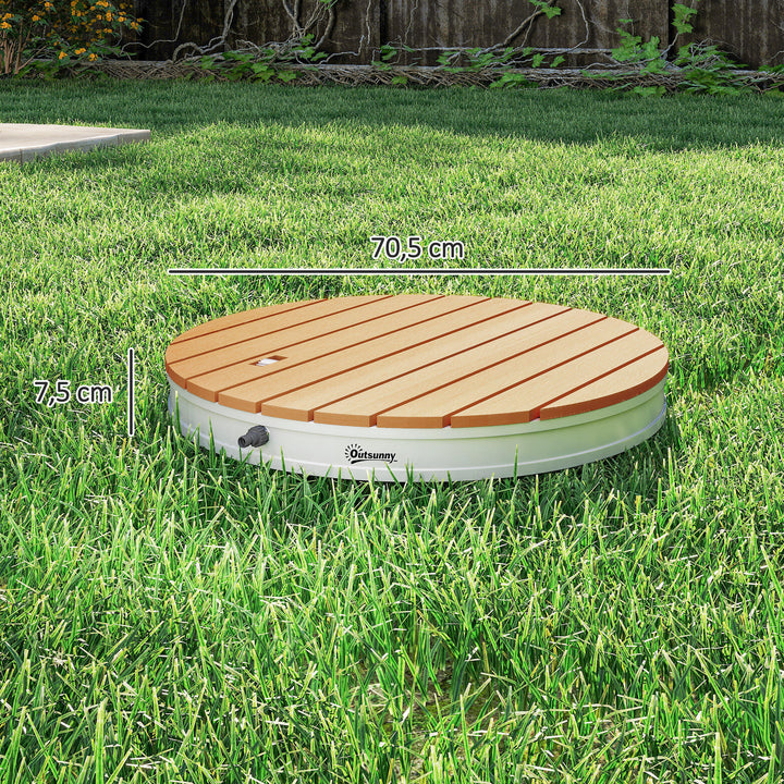 Kit de Duche de Jardim Portátil Duche Exterior de Chão Altura Ajustável até 4 m Estrutura de Alumínio Resistente à Água aos Raios UV para Campismo Piscina Praia Ø70,5x7,5 cm Madeira