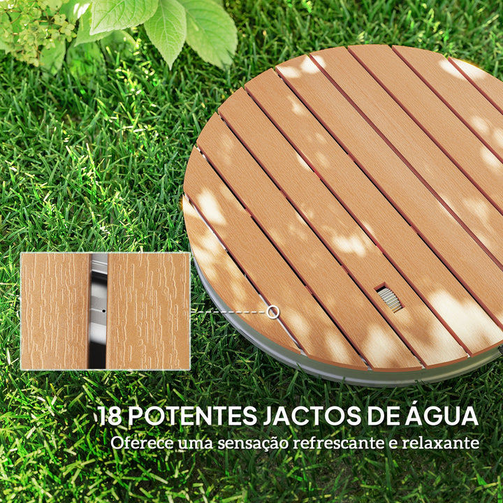 Kit de Duche de Jardim Portátil Duche Exterior de Chão Altura Ajustável até 4 m Estrutura de Alumínio Resistente à Água aos Raios UV para Campismo Piscina Praia Ø70,5x7,5 cm Madeira