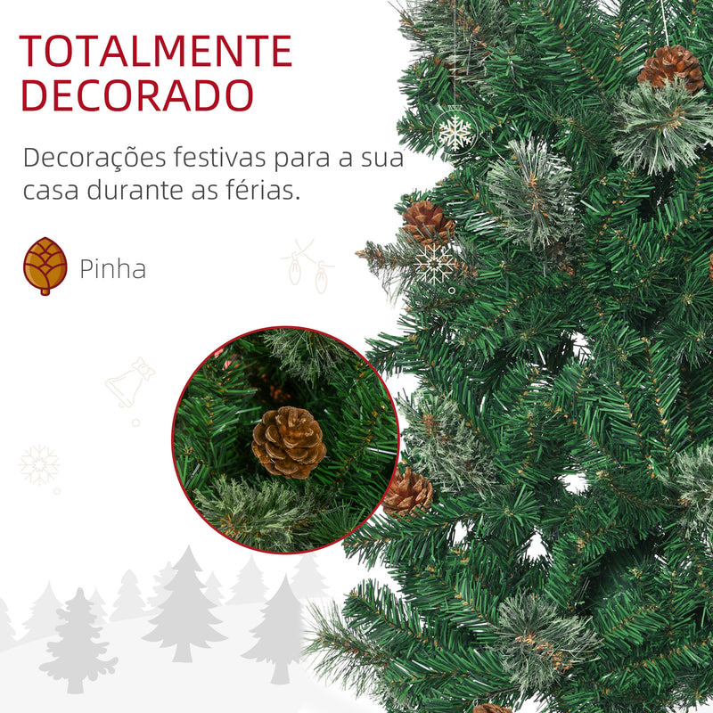 Árvore de Natal Artificial 195 cm Árvore de Natal com 556 Ramos Árvore de Natal Estreita Slim com 25 Pinhas Base Dobrável Ø54x195 cm Verde