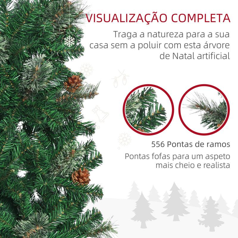 Árvore de Natal Artificial 195 cm Árvore de Natal com 556 Ramos Árvore de Natal Estreita Slim com 25 Pinhas Base Dobrável Ø54x195 cm Verde