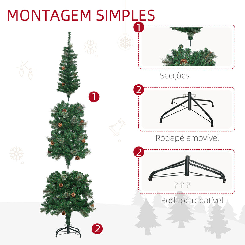 Árvore de Natal Artificial 195 cm Árvore de Natal com 556 Ramos Árvore de Natal Estreita Slim com 25 Pinhas Base Dobrável Ø54x195 cm Verde