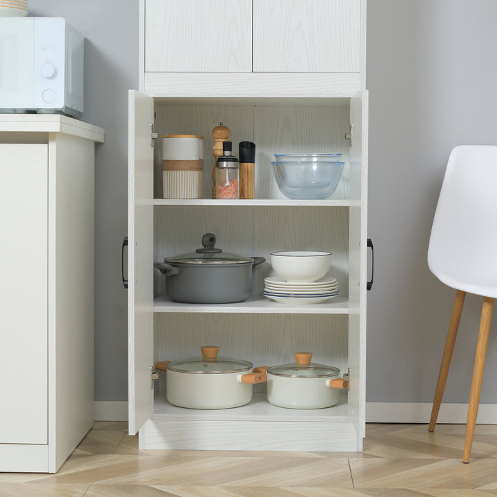 Armário de Cozinha Móvel Auxiliar de Cozinha com 4 Portas e 5 Prateleiras para Cozinha Sala de Jantar Estilo Moderno Anti-Tombo 60x36x168cm Branco