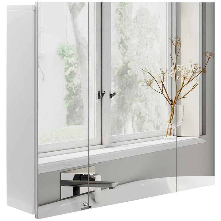 Armário de Casa de Banho com 3 Portas com Espelho Armário de Parede para Casa de Banho com Prateleiras Internas Ajustáveis 70x15x60 cm Branco