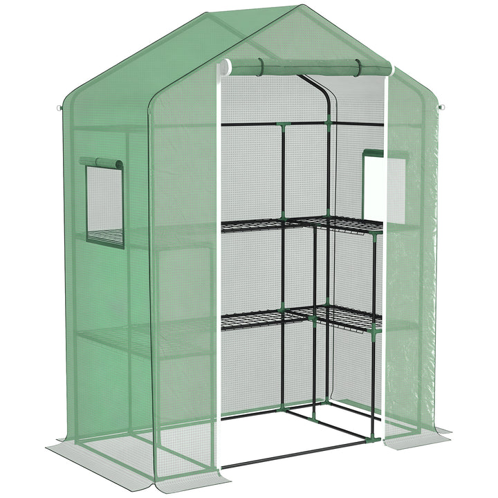 Estufa de Jardim Estufa com 1 Porta 2 Janelas e Prateleiras de 2 Níveis em Forma de U para Cultivo de Plantas em Varanda Pátio 140x73x190 cm Verde