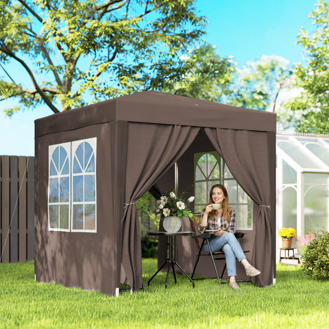 Tenda Dobrável 2x2 m Tenda de Jardim com 4 Paredes Laterais Tecido Oxford 2 Portas 2 Janelas e Bolsa de Transporte para Exterior Terraço Campismo Festas Marrom