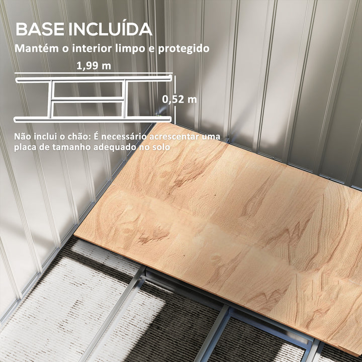 Abrigo de Jardim 2,42 m 213x130x185 cm Abrigo de Jardim Metálico de Exterior para Armazenamento de Ferramentas com 2 Portas Deslizantes e 4 Janelas para Terraço Cinza Escuro