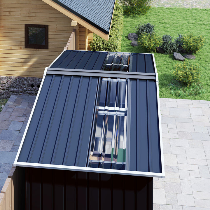 Abrigo de Jardim 2,42 m 213x130x185 cm Abrigo de Jardim Metálico de Exterior para Armazenamento de Ferramentas com 2 Portas Deslizantes e 4 Janelas para Terraço Cinza Escuro