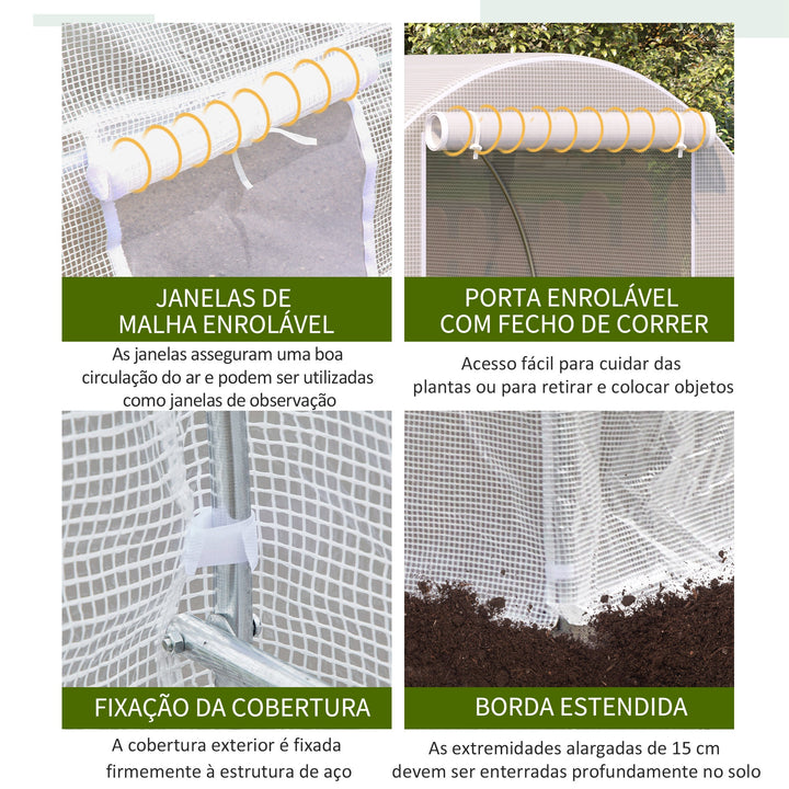 Estufa de jardim 4x2x2m com 6 janelas Cobertura PE 140g / ? Estrutura de aço impermeável