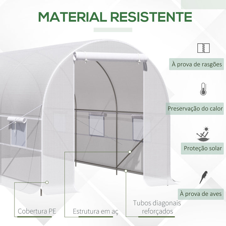Estufa de jardim 4x2x2m com 6 janelas Cobertura PE 140g / ? Estrutura de aço impermeável