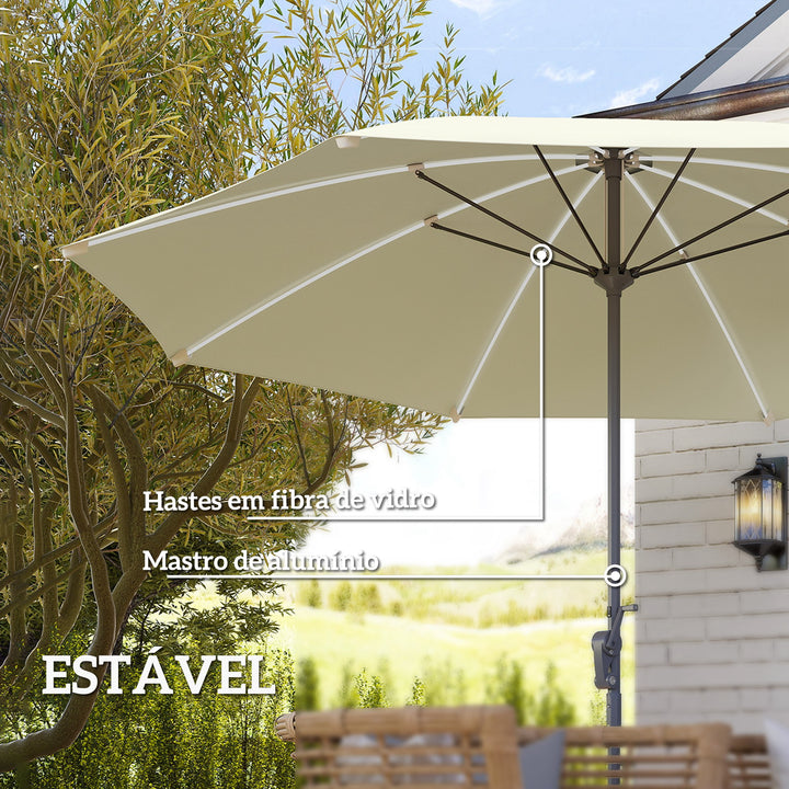 Chapéu de Sol de Jardim com Luzes LED Ø300x256 cm Chapéu de Sol com Manivela Teto com Ventilação Proteção UV50+ e Mastro de Alumínio Chapéu de Sol para Piscina Creme