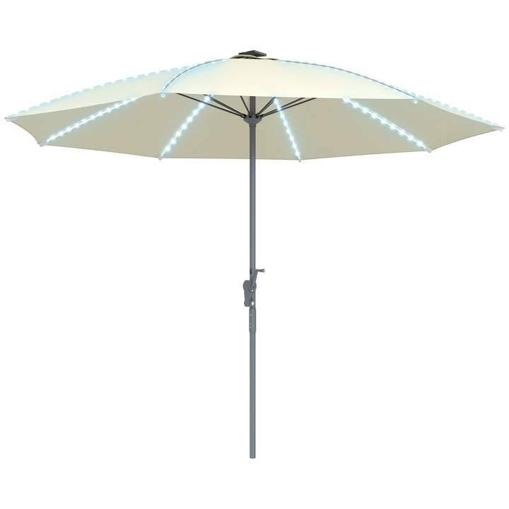Chapéu de Sol de Jardim com Luzes LED Ø300x256 cm Chapéu de Sol com Manivela Teto com Ventilação Proteção UV50+ e Mastro de Alumínio Chapéu de Sol para Piscina Creme