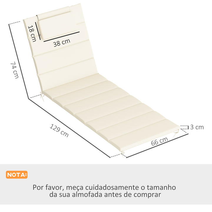 Conjunto de 2 Almofadas para Espreguiçadeira Dobráveis Almofadas para Espreguiçadeiras de Jardim 203x66x3 cm com Apoio para a Cabeça e Correias de Sujeição Creme