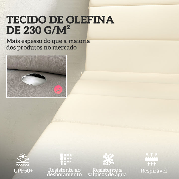 Conjunto de 2 Almofadas para Espreguiçadeira Dobráveis Almofadas para Espreguiçadeiras de Jardim 203x66x3 cm com Apoio para a Cabeça e Correias de Sujeição Creme