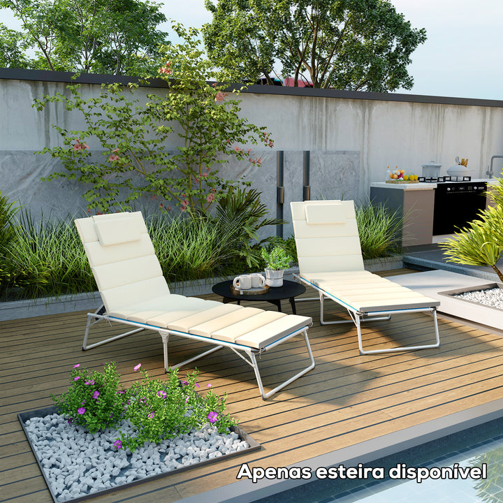 Conjunto de 2 Almofadas para Espreguiçadeira Dobráveis Almofadas para Espreguiçadeiras de Jardim 203x66x3 cm com Apoio para a Cabeça e Correias de Sujeição Creme