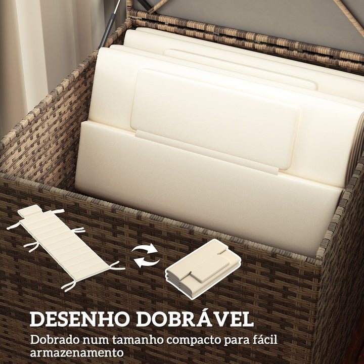 Conjunto de 2 Almofadas para Espreguiçadeira Dobráveis Almofadas para Espreguiçadeiras de Jardim 203x66x3 cm com Apoio para a Cabeça e Correias de Sujeição Creme