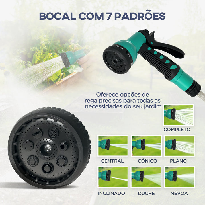 Carretel de Mangueira para Jardim 20+2 m Carretel de Mangueira Retrátil de Parede com 7 Bocais Função de Bloqueio Retorno Automático e Giro de 180° Cinza Claro
