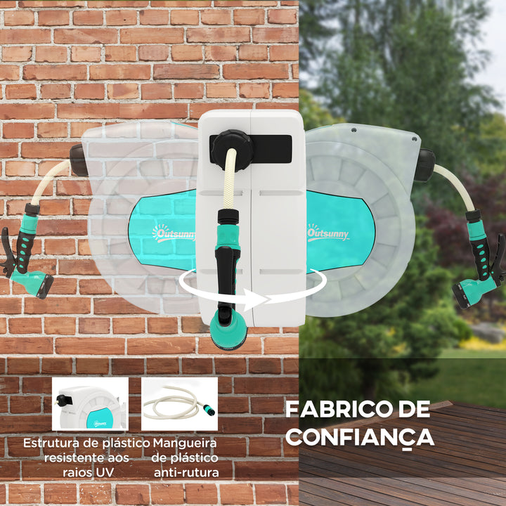 Carretel de Mangueira para Jardim 20+2 m Carretel de Mangueira Retrátil de Parede com 7 Bocais Função de Bloqueio Retorno Automático e Giro de 180° Cinza Claro