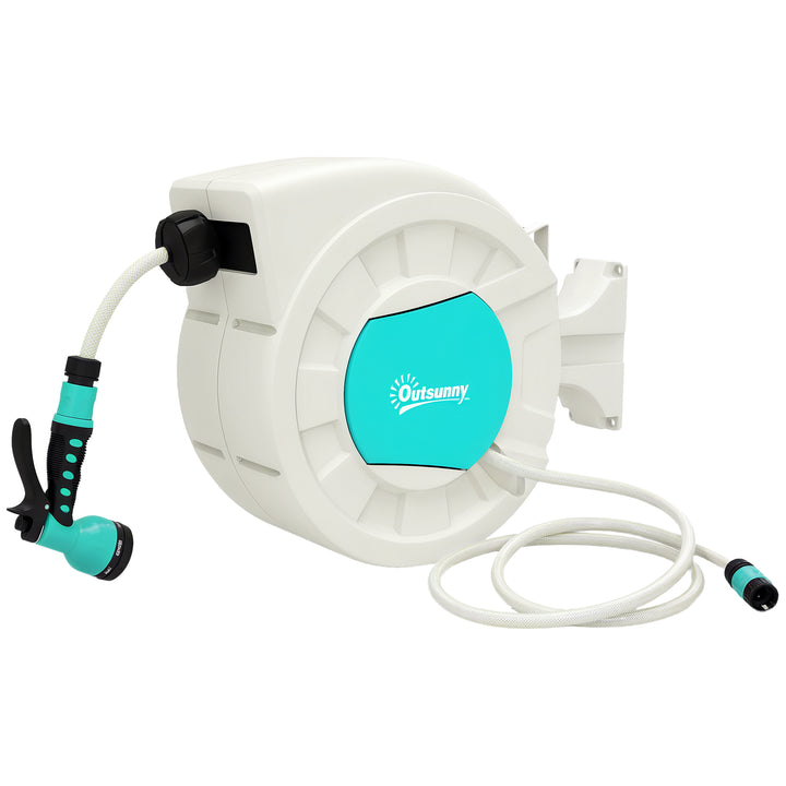 Carretel de Mangueira para Jardim 20+2 m Carretel de Mangueira Retrátil de Parede com 7 Bocais Função de Bloqueio Retorno Automático e Giro de 180° Cinza Claro