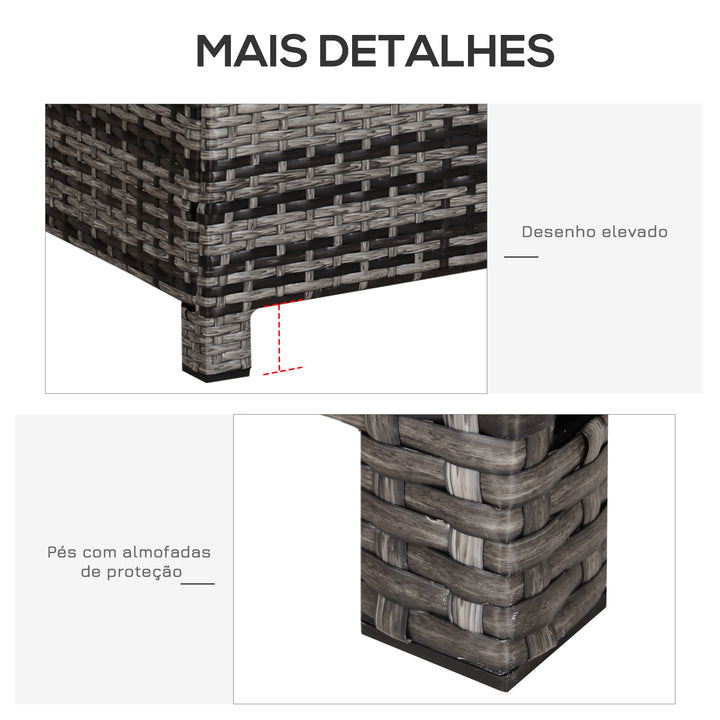 Mesa de Jardim em Vime Sintético Mesa Auxiliar com Vidro Temperado para Terraço Pátio, Varanda 85x50x39 cm Cinzento