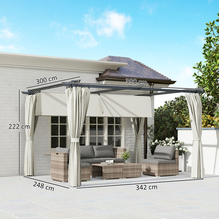 Pérgola com Teto Retrátil 3,9x3x2,2 m Pérgola de Alumínio com Paredes Laterais Tecido de Poliéster Anti UV Resistente a Água Pérgola para Jardim Pátio Creme