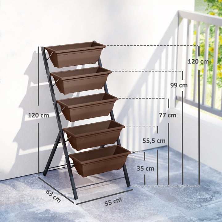 Suporte para Plantas de 5 Níveis com 5 Vasos Estante para Plantas de Canto Orifícios de Drenagem Design em Escada Suporte para Vasos Interior e Exterior 55x63x120 cm Preto