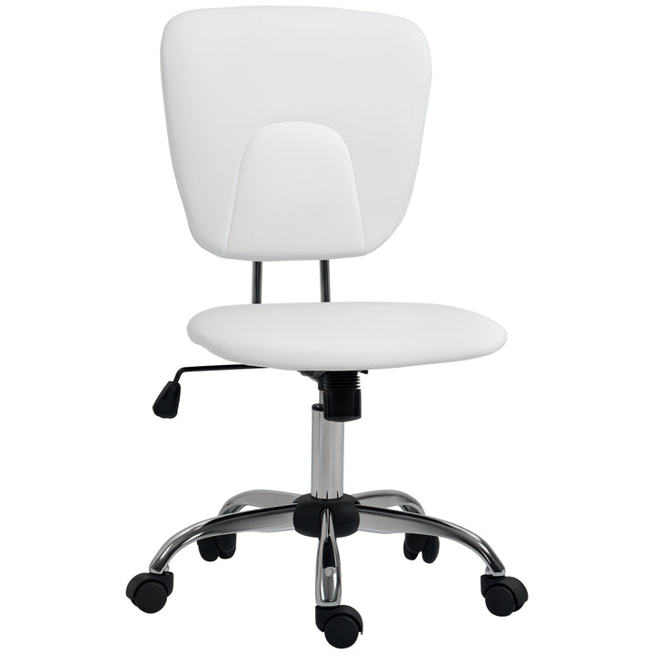 Cadeira de Escritório Cadeira de Escritório Giratória de Couro PU com Altura Ajustável e Função Basculante para Estúdio Dormitório Carga Máxima 120 kg 50x54x87,5-96,5 cm Branco