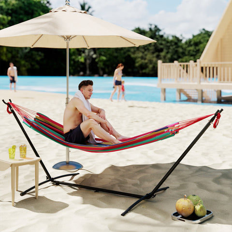 Cama Rede com Suporte 310x117 cm Cama Rede de Campismo com Bolsa de Transporte Portátil Altura Ajustável Capacidade 120 kg para Pátio Varanda Laranja