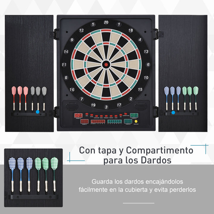 Alvo eletrônico digital para até 8 jogadores com 12 dardos e 30 pontas com portas de tela de LED 27 jogos diferentes 51x6,5x57 cm Preto