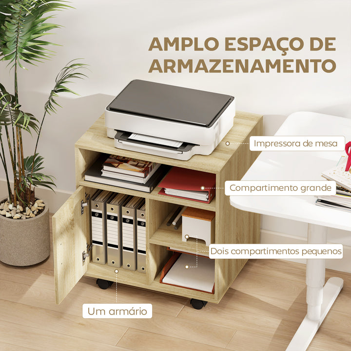 Armário de Escritório para Impressora Móvel para Escritório Multifuncional com Prateleiras e Amplo Espaço de Armazenamento 60x50x65,5 cm Madeira