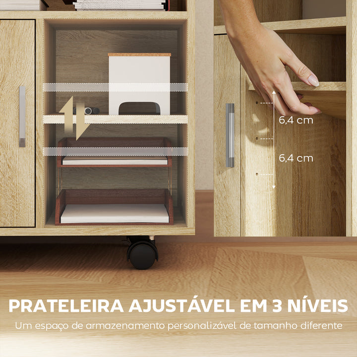 Armário de Escritório para Impressora Móvel para Escritório Multifuncional com Prateleiras e Amplo Espaço de Armazenamento 60x50x65,5 cm Madeira