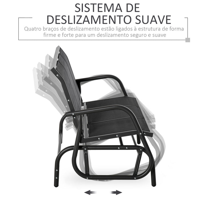Banco de Balanço para Jardim de 3 Lugares Banco de Baloiço para Exterior com Apoios de Braços Capacidade 300 kg para Terraço Varanda Pátio 151x75x85 cm Preto