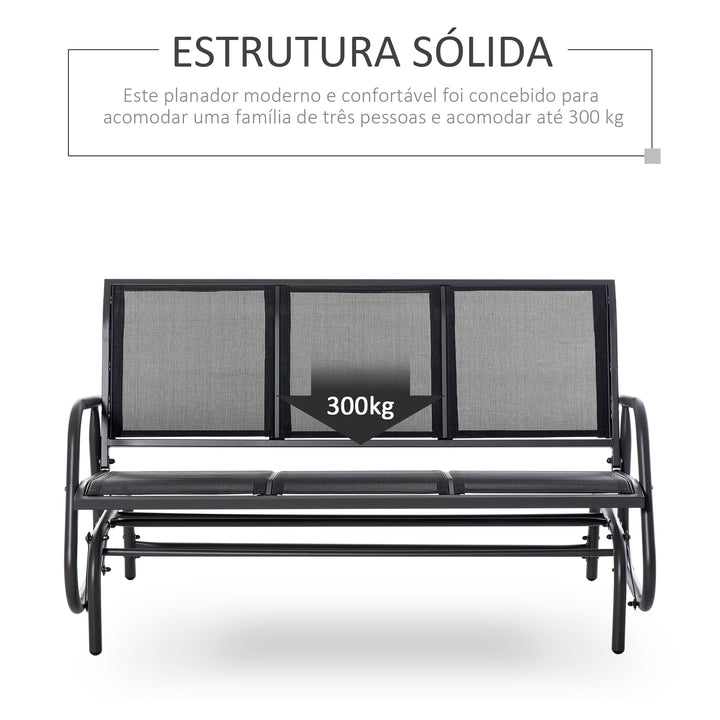 Banco de Balanço para Jardim de 3 Lugares Banco de Baloiço para Exterior com Apoios de Braços Capacidade 300 kg para Terraço Varanda Pátio 151x75x85 cm Preto
