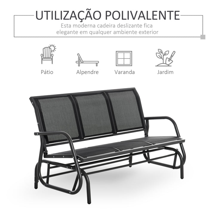 Banco de Balanço para Jardim de 3 Lugares Banco de Baloiço para Exterior com Apoios de Braços Capacidade 300 kg para Terraço Varanda Pátio 151x75x85 cm Preto
