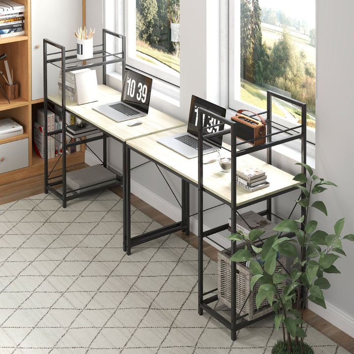 Secretária com Prateleira Reversível Secretária Estilo Industrial com Estrutura em Aço Mesa de Computador para Escritório Dormitório 110x53x115,5 cm Carvalho e Preto