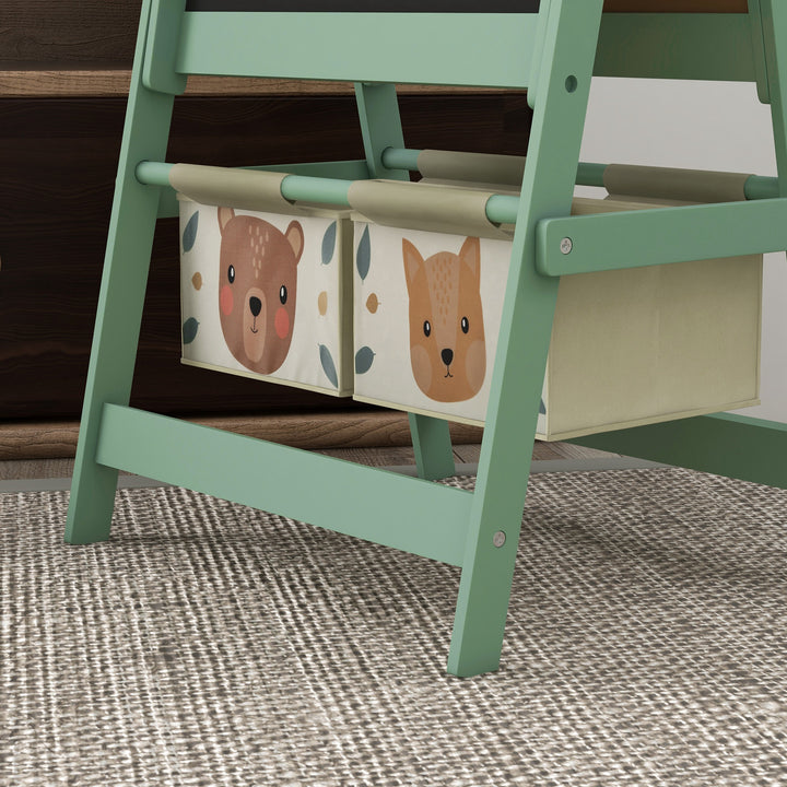 Cavalete para Crianças 3 em 1 Cavalete Infantil de Dupla Face Cavalete de Arte com Rolo de Papel Quadro e 2 Cestas de Armazenamento 54x46,5x93 cm Verde