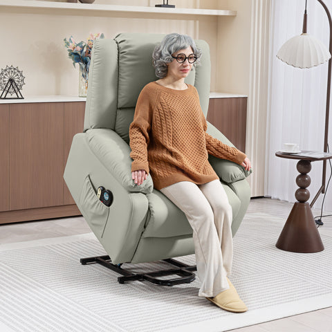 Poltrona Relax Levanta Pessoas Elétrica Poltrona com 8 Pontos de Massagem Poltrona Elétrica Reclinável com Função de Aquecimento 2 Controlos Remotos e Bolso Lateral Cinza Claro