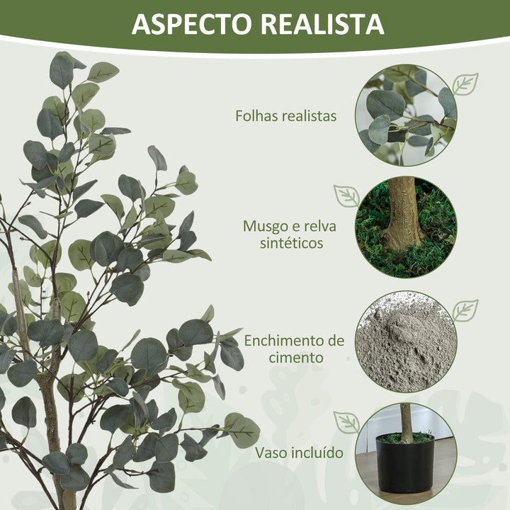 Eucalipto Artificial 150 cm Planta Artificial Decorativa Grande Árvore Artificial de Interior com 230 Folhas Decoração para Casa Escritório Dormitório Verde
