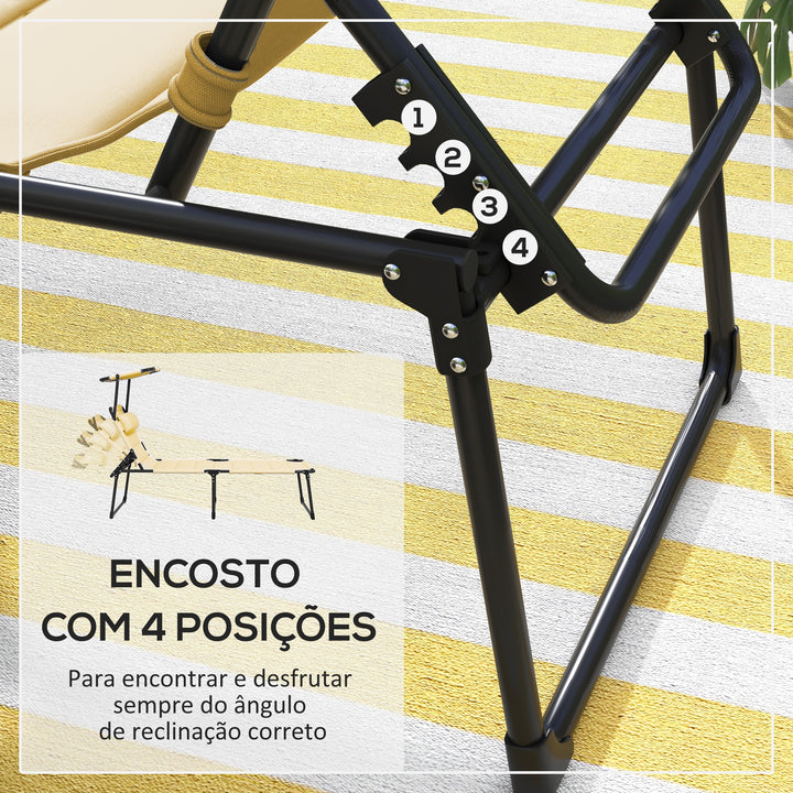 Espreguiçadeira Dobrável Espreguiçadeira de Jardim com Toldo Ajustável Encosto Regulável em 4 Níveis e Apoio de Cabeça para Jardim Terraço Piscina 70x200x45 cm Creme