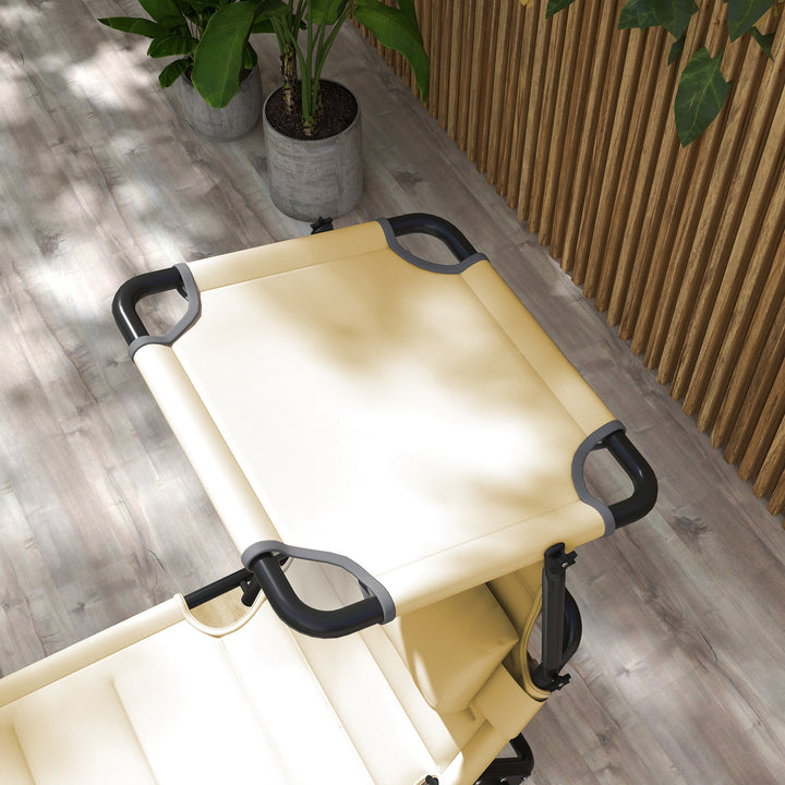 Espreguiçadeira Dobrável Espreguiçadeira de Jardim com Toldo Ajustável Encosto Regulável em 4 Níveis e Apoio de Cabeça para Jardim Terraço Piscina 70x200x45 cm Creme