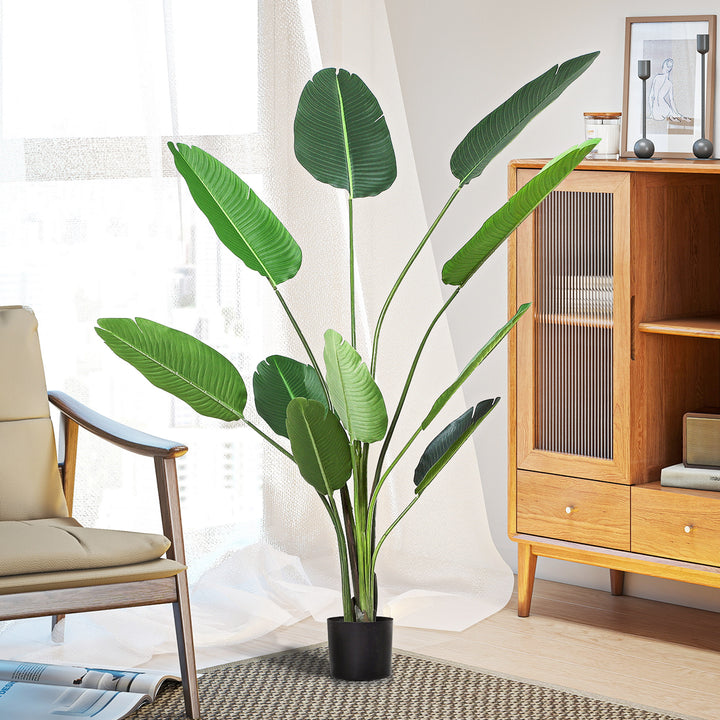 Planta Artificial com grandes folhas de palmeira Árvore realista com pote 10 folhas ?18x180cm