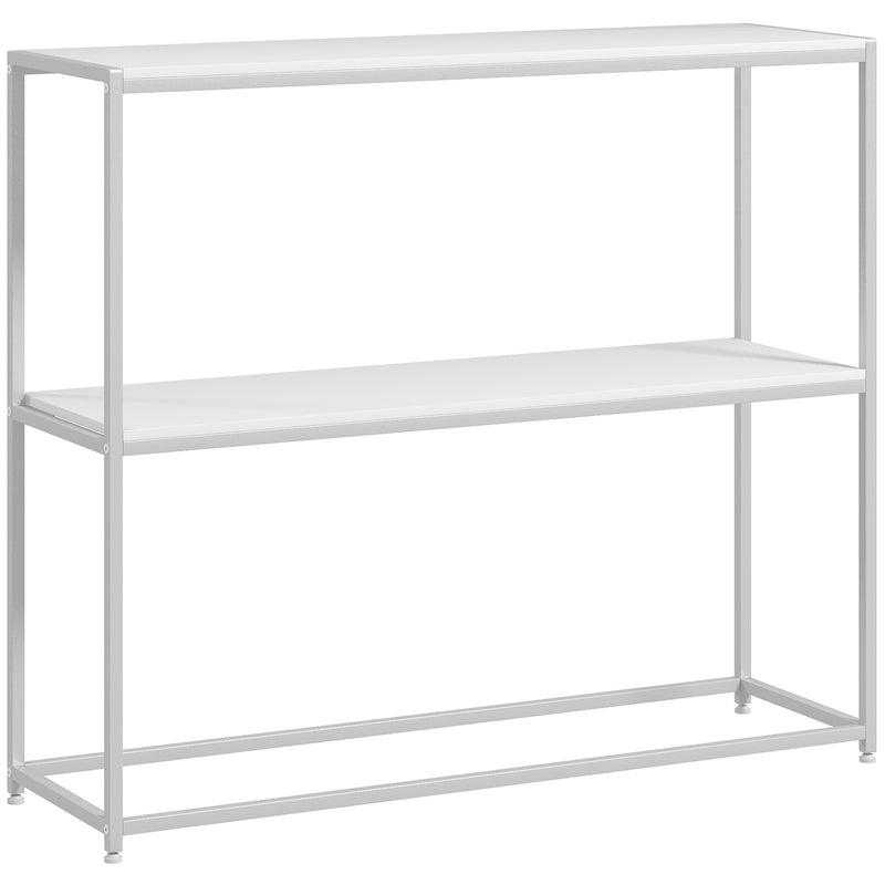 Mesa Consola de Entrada Mesa de Entrada com Estante Aberto e Estrutura de Aço Anti-tombo para Sala Corredor 100x30x87 cm Branco