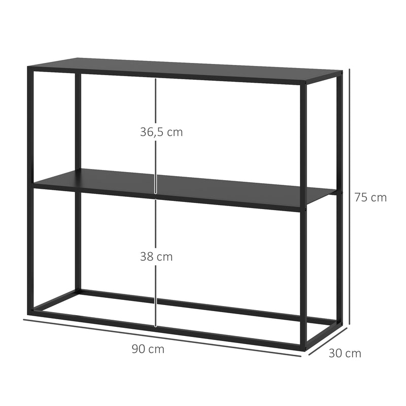 Mesa Consola Estilo Industrial Mesa de Entrada com Prateleira Estrutura de Aço e Desenho Anti-Tombo Móvel de Entrada para Sala de Estar Corredor Carga 20 kg 90x30x75 cm Preto