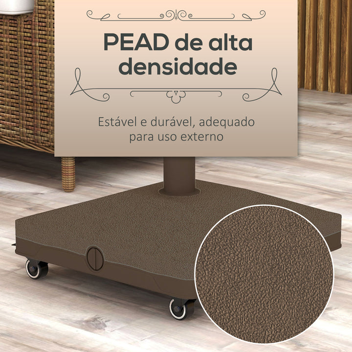 Base para Chapéu de Sol com Rodas Suporte de HDPE Compatível com Mastros Ø22-38 mm Recheável com Areia 18 kg ou Água 16 kg para Jardim Pátio ou Terraço Castanho