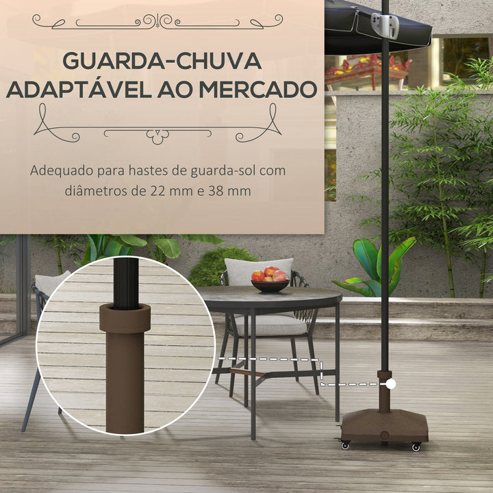 Base para Chapéu de Sol com Rodas Suporte de HDPE Compatível com Mastros Ø22-38 mm Recheável com Areia 18 kg ou Água 16 kg para Jardim Pátio ou Terraço Castanho