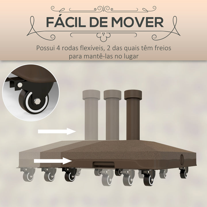 Base para Chapéu de Sol com Rodas Suporte de HDPE Compatível com Mastros Ø22-38 mm Recheável com Areia 18 kg ou Água 16 kg para Jardim Pátio ou Terraço Castanho