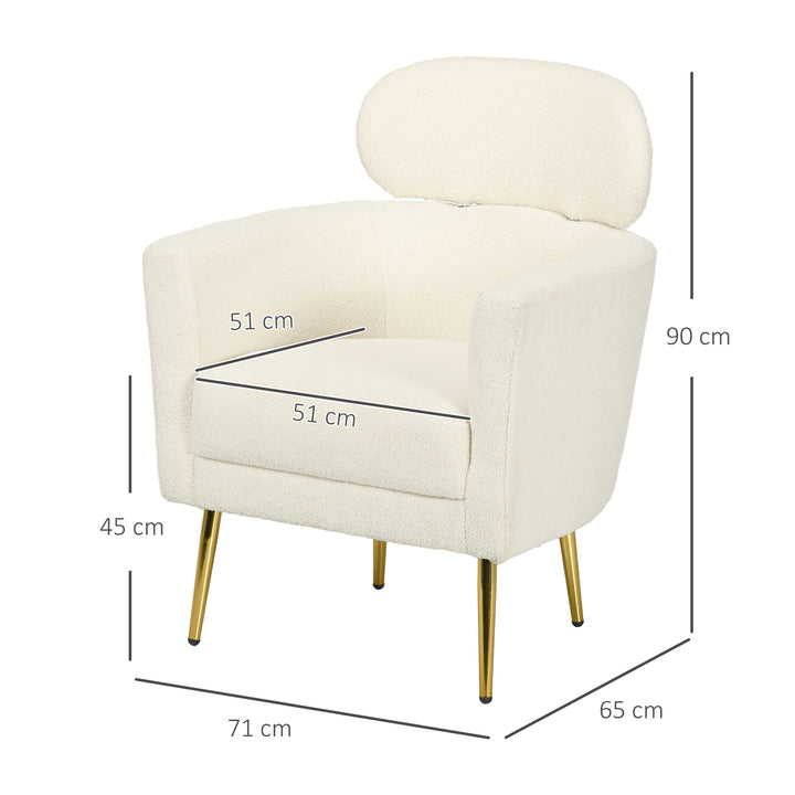 Poltrona Sala de Estar Individual Estofada com Apoio para a Cabeça e Pés de Metal para Dormitório Escritório Carga Máxima 125 kg 71x65x90 cm Creme